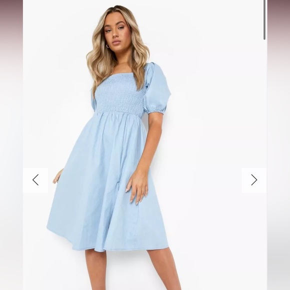 SHIRRED SPLIT HEM CHAMBRAY MIDI DRESS - Picture 1 of 1